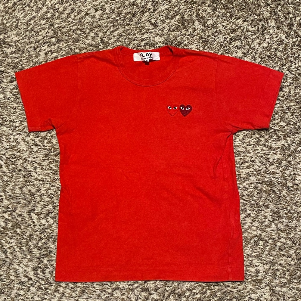 Comme Des Garcons PLAY Logo Twin Hearts Short Sleeve T-shirt Red Size S